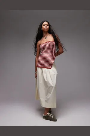 Topshop Knitted stripe bandeau co-ord in rust