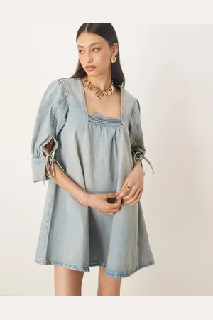 ASOS Boho denim mini dress with tie up cuffs