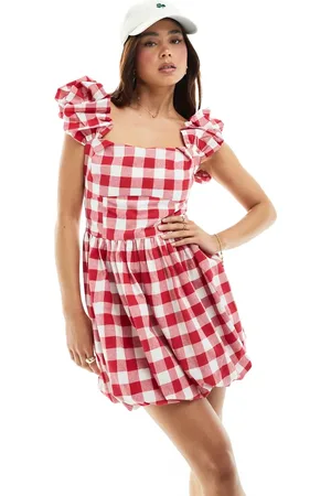ASOS Square neck mini smock dress with bubble hem in red gingham