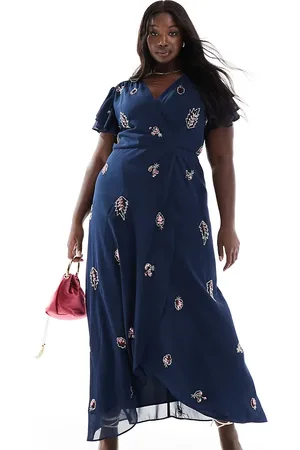 HOPE & IVY Embellished frill sleeve maxi wrap dress with tie waist in