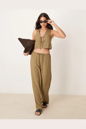 Iisla & Bird Skinny waistband beach trouser co-ord in olive