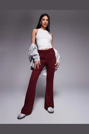 ASOS Ruched waist flare trouser in burgundy