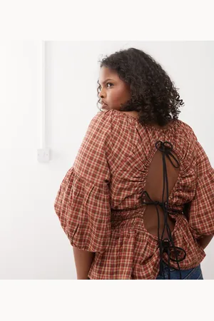 COLLUSION Plus bubble sleeve smock top in check