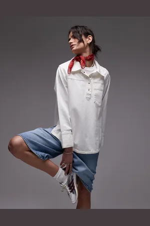 Topshop Denim pullover rugby top in