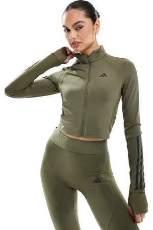adidas Adidas Training Hyperglam full zip top in olive