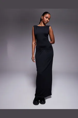 ASOS Slash neck sleeveless dress with gathered waist detail in