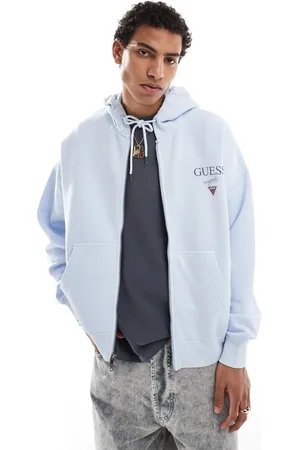 Guess Unisex stacked logo zip through hoodie in light