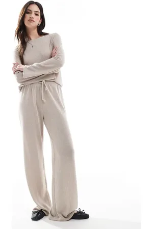 ONLY Tie front loose trousers co-ord in beige