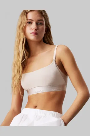 Calvin Klein Maternity Modern Cotton lightly lined scoop bralette with metallic logo taping in cream