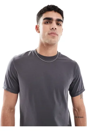 ASOS Essential crew neck t-shirt with roll sleeve in charcoal