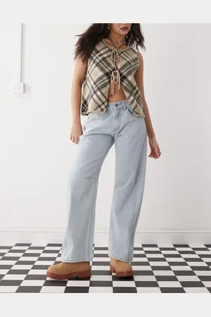 Lioness Denim lowrise barrel leg side seam detail jeans in light wash