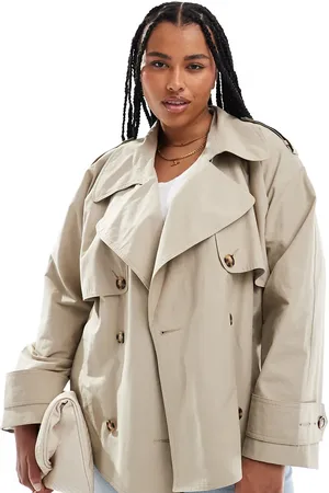 ASOS ASOS DESIGN Curve oversized short trench coat with belt in stone