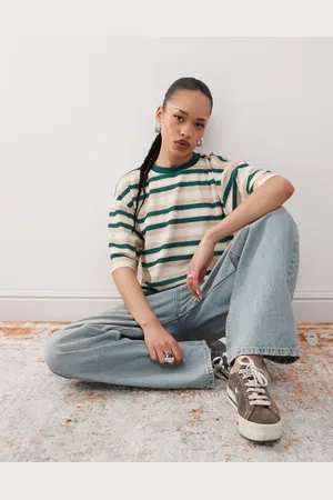 Lioness Oversized short sleeve side split t-shirt in green stripe