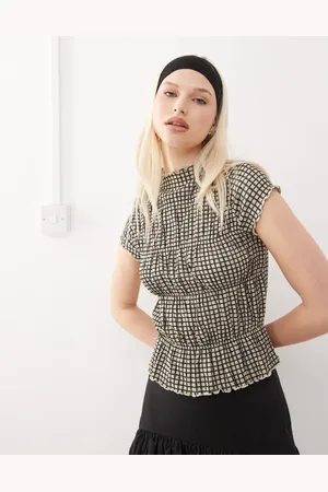 COLLUSION High neck shirred top in micro check