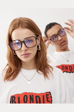 Reclaimed Unisex oversized 70s blue light glasses in