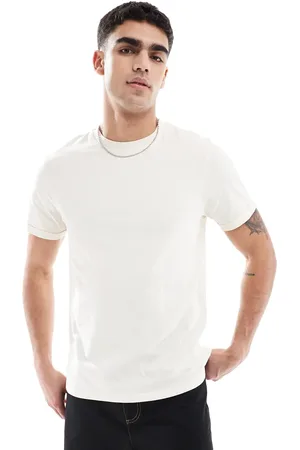 ASOS Essential crew neck t-shirt with roll sleeve in cream