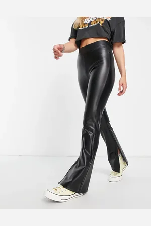ONLY Faux leather split leg flare trousers in