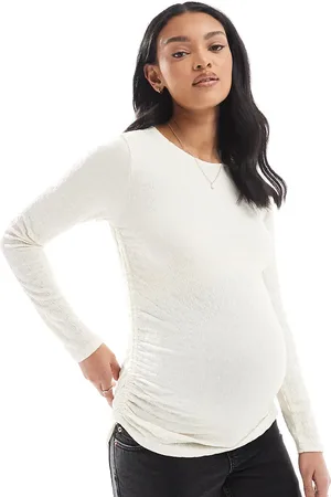 VERO MODA Textured ruched long sleeve top in cream