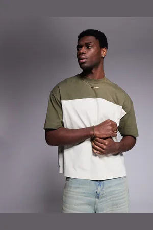 ASOS Oversized boxy t-shirt with contrast body in green and khaki