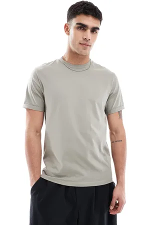 ASOS Essential crew neck t-shirt with roll sleeve in stone