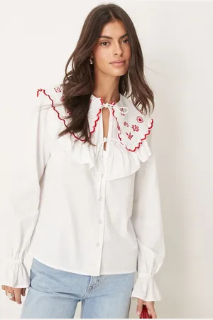 ASOS Embroidered frill collar shirt in