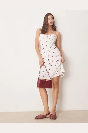 Abercrombie & Fitch Cami strap slip knee length dress in cherry print
