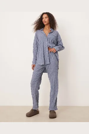 Free People Textured pyjama trouser co-ord in navy