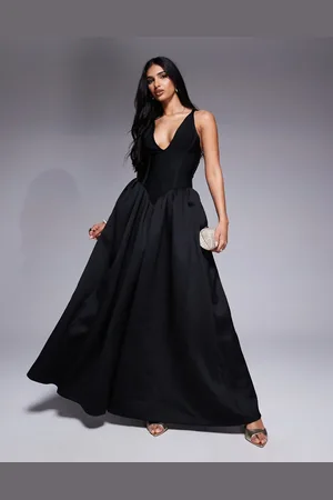 ASOS Plunge bandage & scuba mix midi dress with full skirt in
