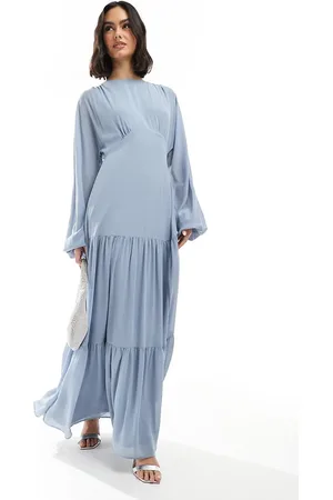 TFNC Bridesmaid chiffon maxi dress with tiered skirt in dusty