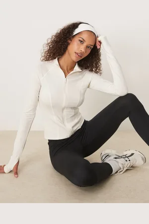 Gina Tricot Soft Touch sports seamless zip up jacket in off