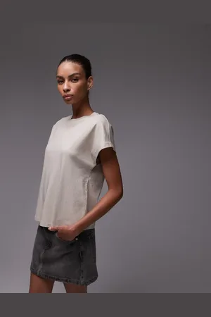 MANGO Cap sleeve premium t-shirt in beige