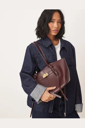 Gina Tricot Faux leather medium tote bag with strap and clutch detail in burgundy