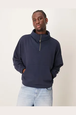 ASOS Oversized drop shoulder boxy jumper with oversized funnel neck in navy