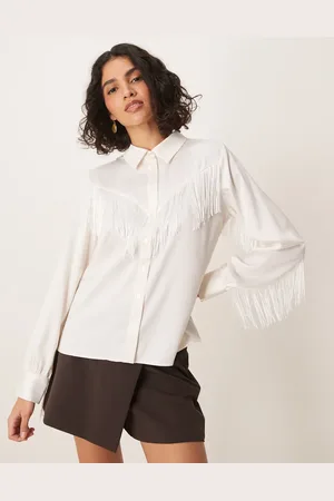 Y.A.S Western fringed detail shirt in cream