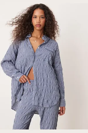 Free People Textured pyjama shirt co-ord in navy