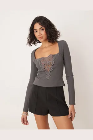 ASOS Lace insert long sleeve top in dark