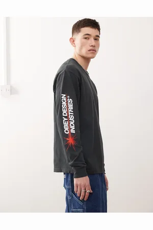 Obey Long sleeve design industries graphic logo t-shirt in pigment true vintage
