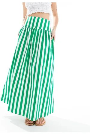 ASOS Dropped waist cotton poplin maxi skirt in green stripe