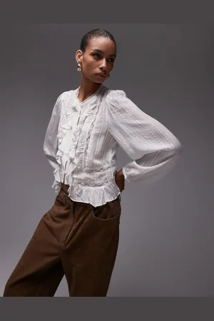 MANGO Lace insert ruffle blouse in