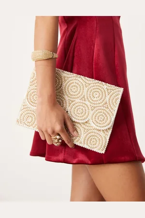True Decadence Pearl and bead envelope clutch bag in