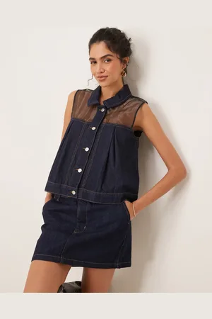 ASOS Hybrid chiffon denim shirt in dark