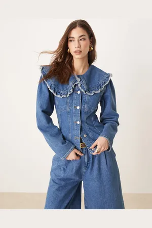ASOS Denim jacket with frill collar and seam detail co-ord