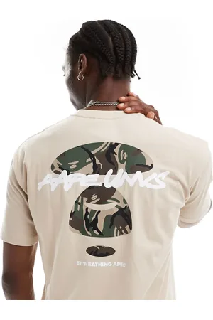 A Bathing Ape Aape By A Bathing Ape logo t-shirt with camo back print in beige
