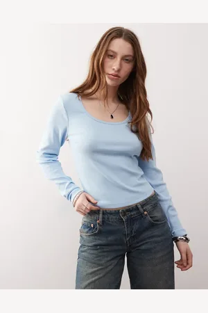 COLLUSION Ribbed long sleeve square neck top in grey