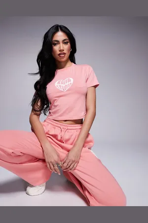 Kaiia Contrast heart logo baby tee co-ord in peach