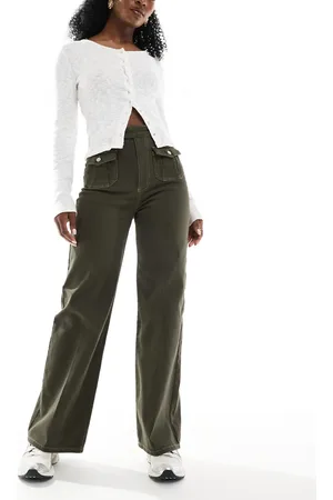 ASOS Wide leg jeans with front pockets in khaki