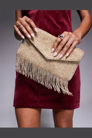 True Decadence Beaded clutch bag with fringe in rose