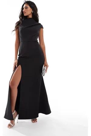 Jarlo High neck maxi dress with thigh split in
