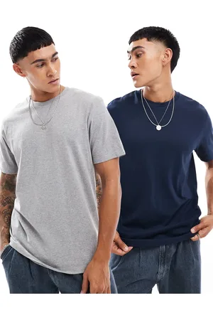ASOS Essential 2 pack crew neck t-shirts in grey marl and navy