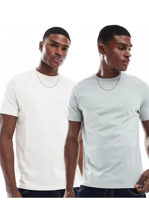 ASOS Essential 2 pack crew neck t-shirts in cream and sage